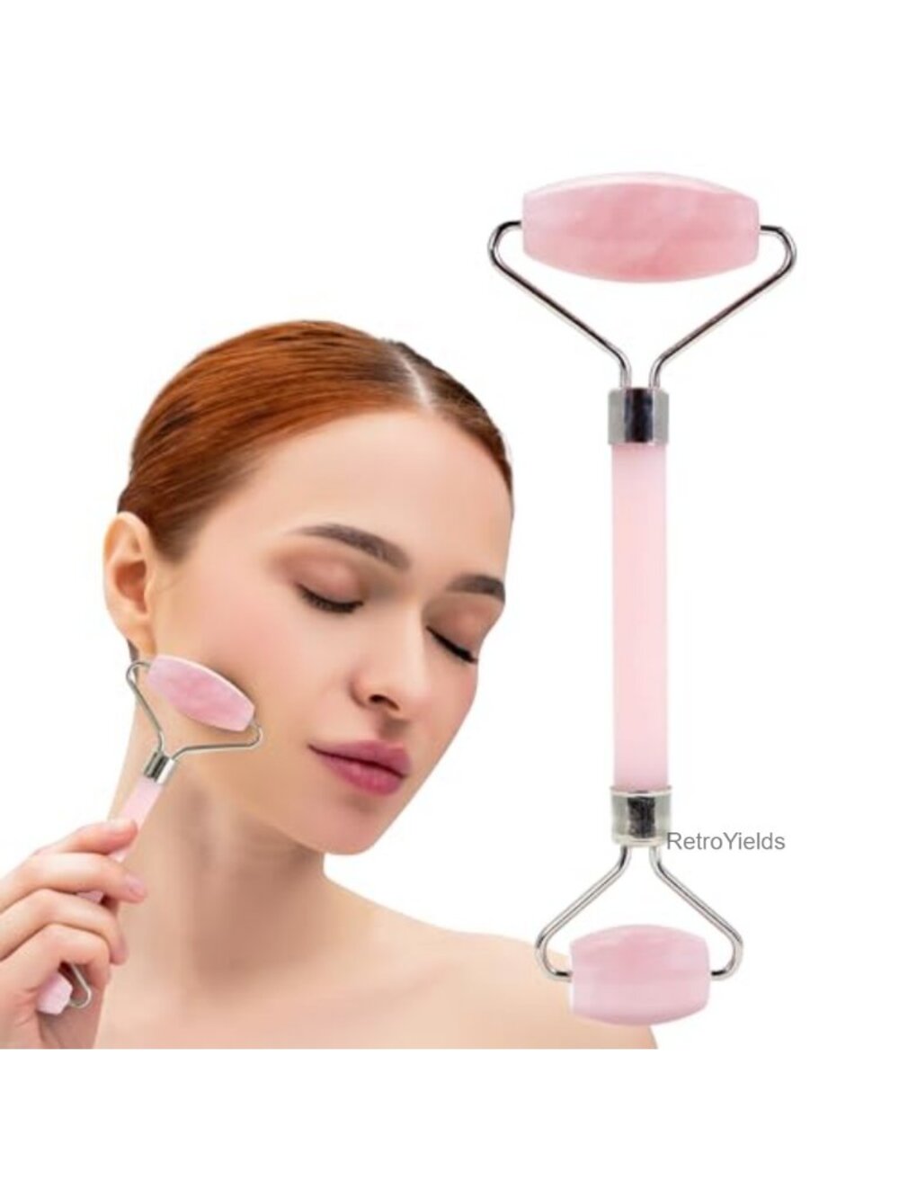 Rose Quartz Face Roller Gua Sha Facial Massage Tool for Lymphatic Drainage